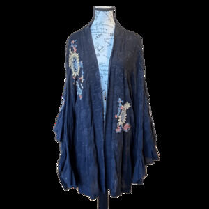 Free People Womens Dottie West Kimono M/L Black Paisley Embroidered Bell Sleeve